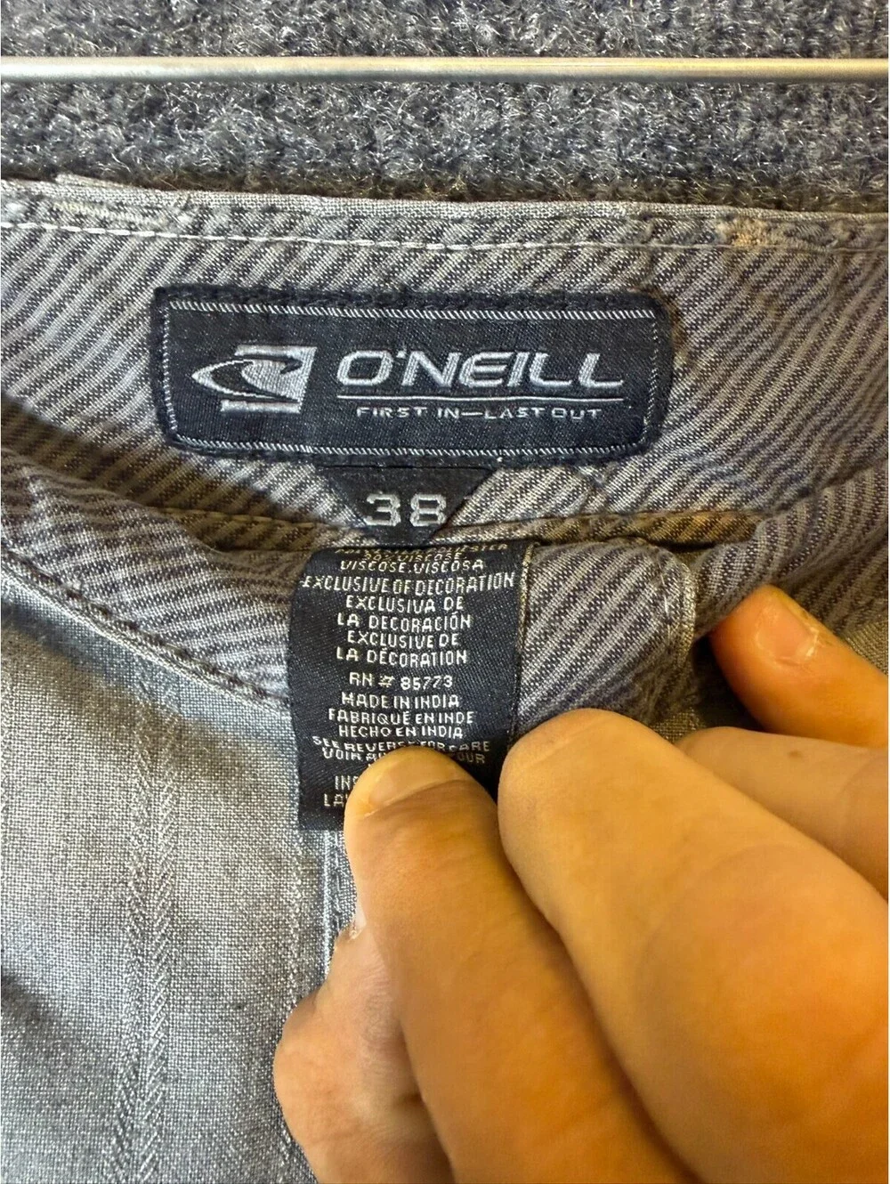 ONeill Mens Shorts Size 38 Gray Pinstripe Hybrid Walk Shorts Surf Beach Casual